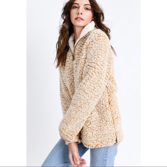 Last one! Teddy Bear Faux Sherpa 1/4 Zip Pullover - Picture 13 of 13